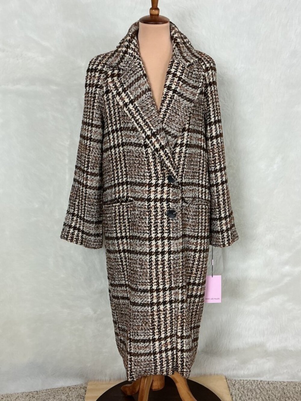 Avec Les Filles Anthropologie Houndstooth Plaid Notch Lapel Raglan Coat NWT S